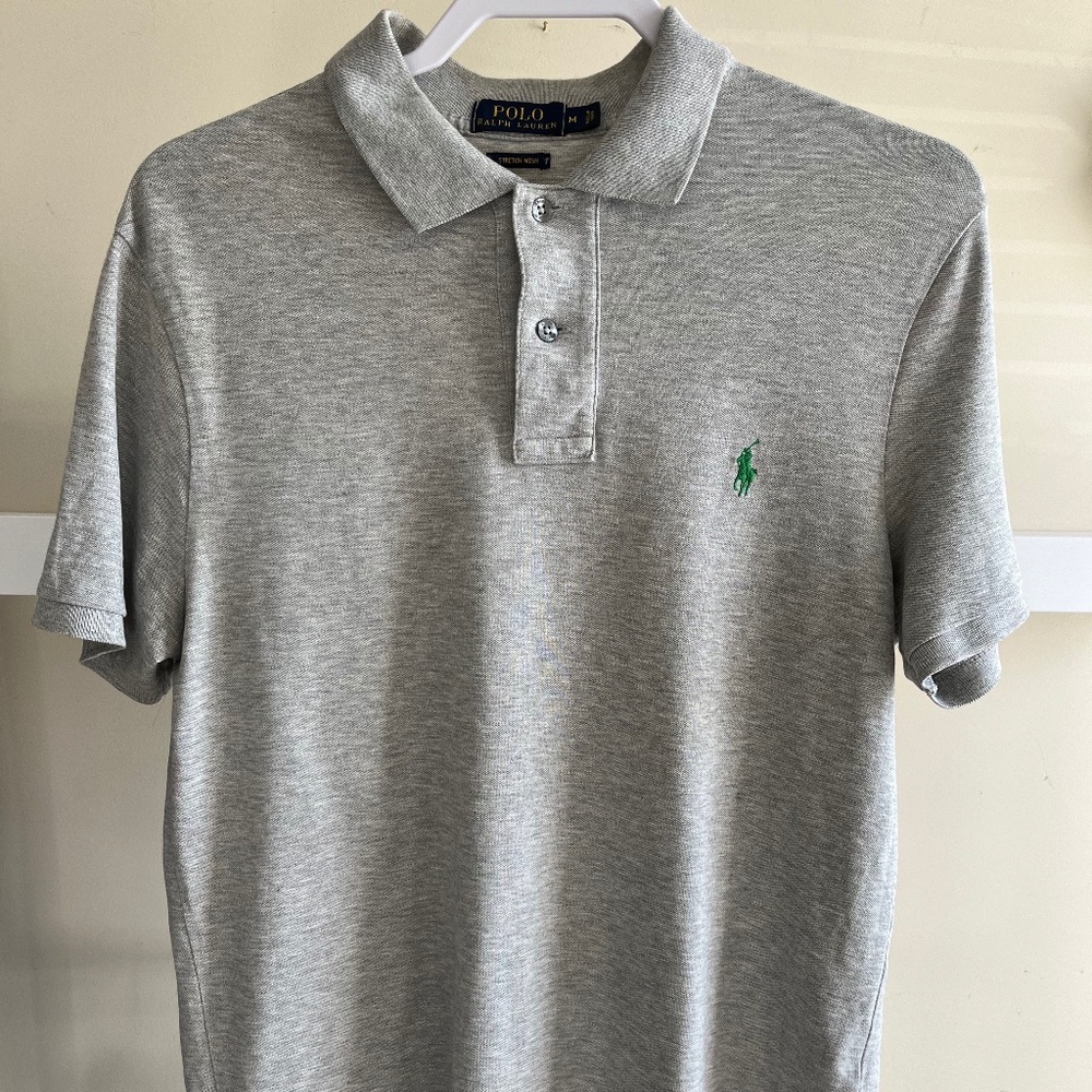 Polo Ralph Lauren Men's Pique Polo Shirt Medium M Grey Gray Green